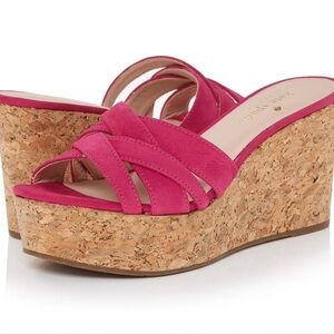 Kate Spade New York Talcott Cork Slides in Deep Pink Nubuck Sz. 10.5
